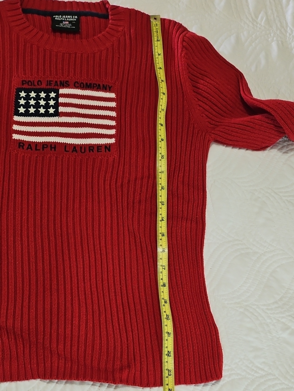 Ralph Lauren Kids Red Ribbed Crewneck Sweater with Flag Motif - Picture 7 of 7